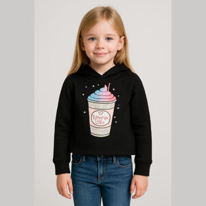 EUC Girls 8 Justice Cropped Hoodie Black Sparkle Logo Unicorn Latte